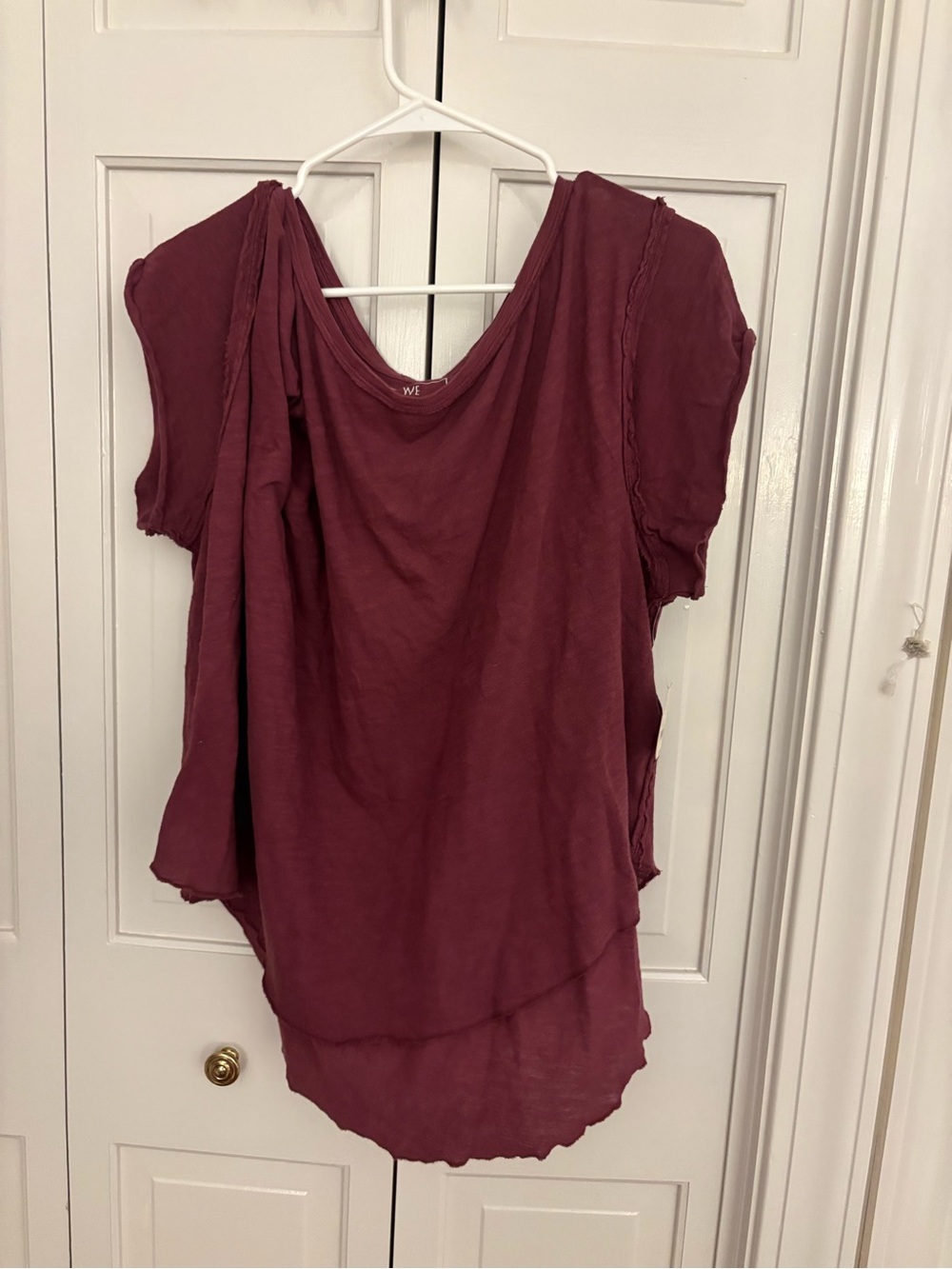 We The Free Washed Burgundy Scoop Neck Tunic- One Shoulder